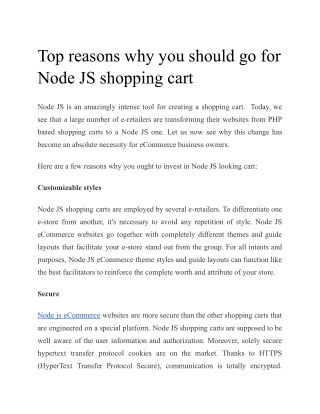 Top reasons why you should go for Node JS shopping cart