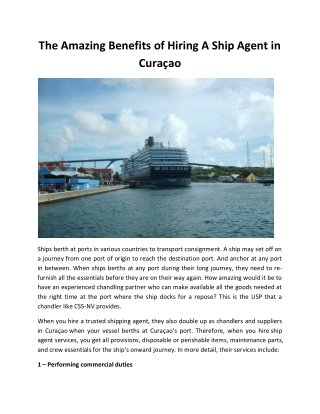 The Amazing Benefits of Hiring A Ship Agent in Curaçao