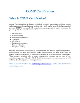 cGMP Certification in Oman