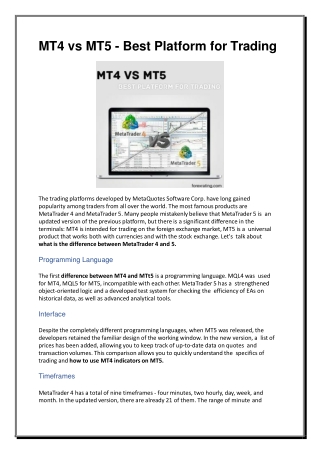 MT4 vs MT5 - Best Platform for Trading