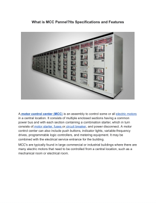 What Is MCC Pannels , Its Features and Specification