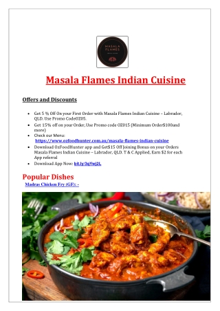 5% off - Masala Flames Indian Cuisine Menu Labrador, QLD
