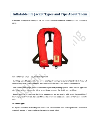 Inflatable life Jacket Types and Tips About Them