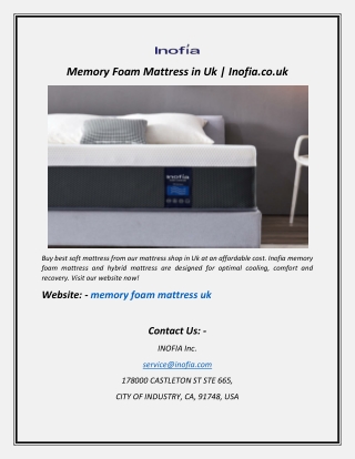 Memory Foam Mattress in Uk | Inofia.co.uk