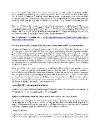 Global Medical Alert Systems market was valued US$ 2.1 Bn in the year 2019 and i
