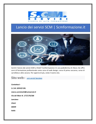 Lancio dei servizi SCM | Scmformazione.it