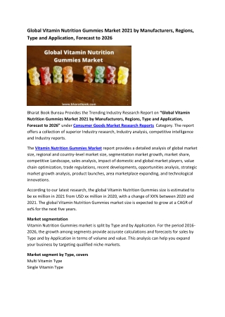 Global Vitamin Nutrition Gummies Market Research Report 2021-2026
