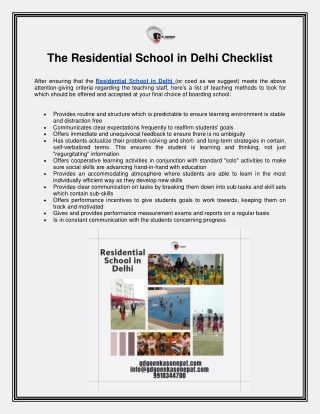 The Residential School in Delhi Checklist