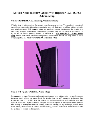 All You Need To Know About Wifi Repeater 192.168.10.1 Admin setup