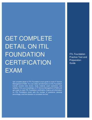 Get Complete Detail on ITIL Foundation Certification Exam