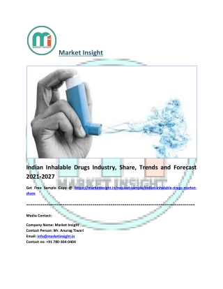 Indian Inhalable Drugs Industry, Share, Trends and Forecast 2021-2027