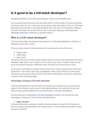 Is it good to be a full-stack developer?