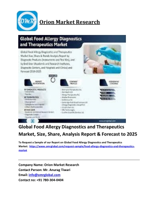 Global Food Allergy Diagnostics and Therapeutics Market Trends, Size, Competitiv