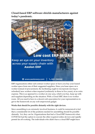 Cloud-based ERP software shields manufacturers against today’s pandemic.