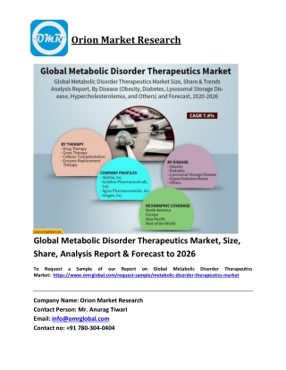 Global Metabolic Disorder Therapeutics Market Trends, Size, Competitive Analysis