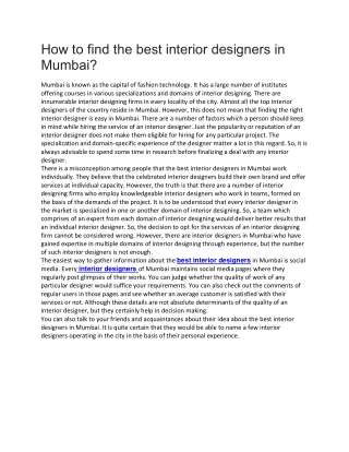 How to find the best interior designers in Mumbai?