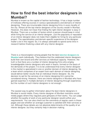 How to find the best interior designers in Mumbai?