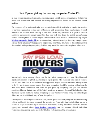 Fast Tips on picking the moving companies Venice FL