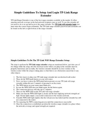 Simple Guidelines To Setup And Login TP-Link Range Extender