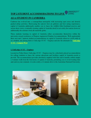 TOP 2 STUDENT ACCOMMODATIONS TO LIVE AS A STUDENT IN CANBERRA