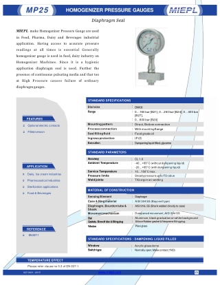 MP25 Homogenizer Pressure Gauges - Diaphragm Seal | MIEPL