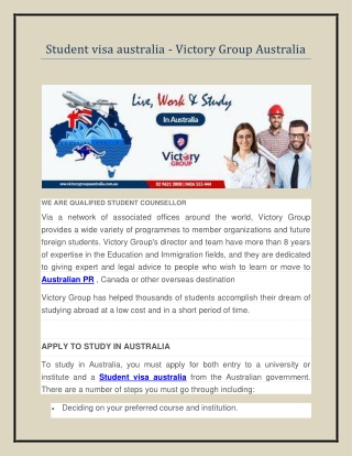 Student visa australia - Victory Group Australia