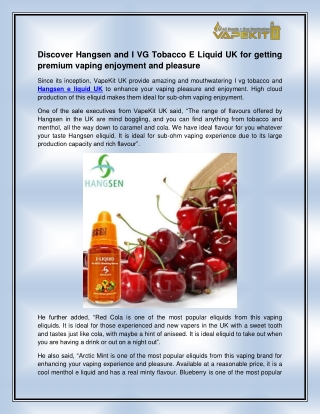 Hangsen e liquid UK