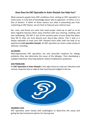 How Does An ENT Specialist In Aster Sharjah Can Help You