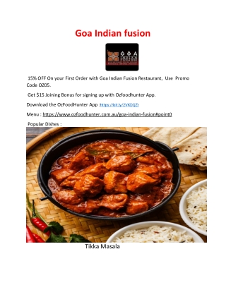 5% Off - Goa Indian Fusion Menu - Main Beach Takeaway, QLD