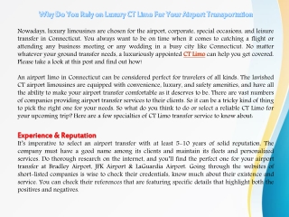 Why Do You Rely on Luxury CT Limo For Your Airport Transportation