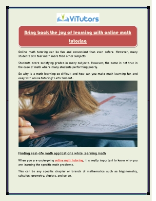 Bring back the joy of learning with online math tutoring