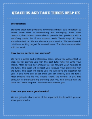 Reach Us And Take Thesis Help UK