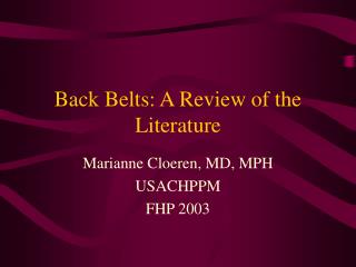 Back Belts: A Review of the Literature