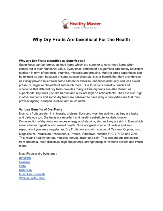 Benefits Of Dry Fruits