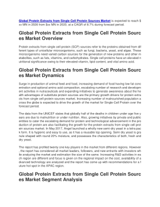 Global Protein Extracts from Single Cell Protein Sources Market is expected to reach