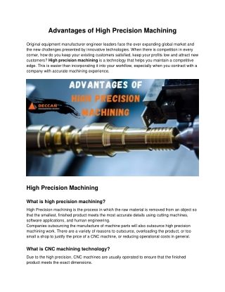 Advantages of High Precision Machining