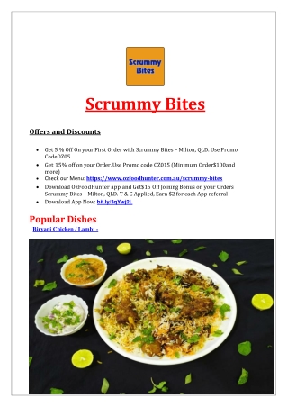 5% Off - Scrummy Bites Indian Menu Milton, QLD