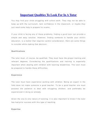 Important Qualities To Look For In A Tutor