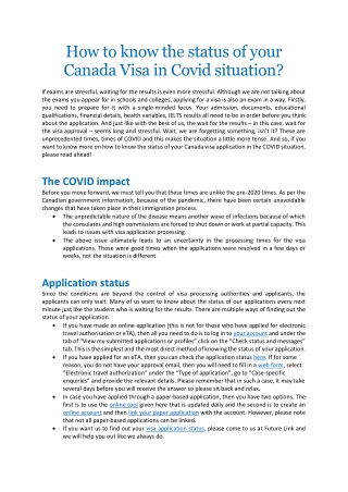 How to know the status of your Canada Visa in Covid situation?