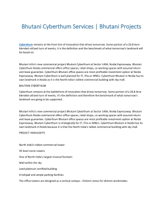 Bhutani Cyberthum Services | Bhutani Projects