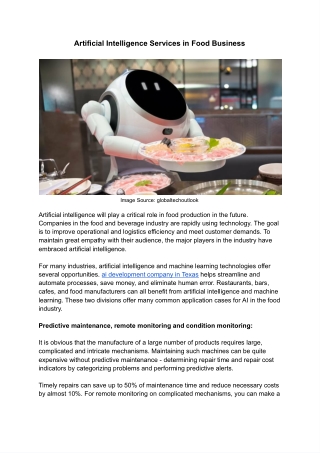 Artificial Intelligence Services in Food Business