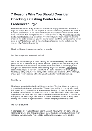 7 Reasons Why You Should Consider Checking a Cashing Center Near Fredericksburg