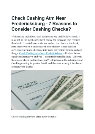 Check Cashing Atm Near Fredericksburg - 7 Reasons to Consider Cashing Checks