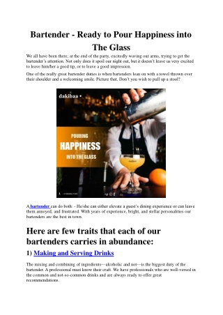 Bartender - Ready to Pour Happiness into The Glass