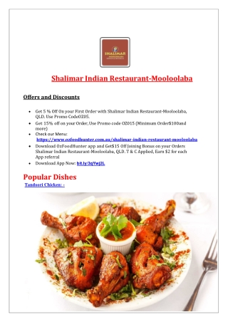 5% Off - Shalimar Indian Restaurant Menu in Mooloolaba QLD.