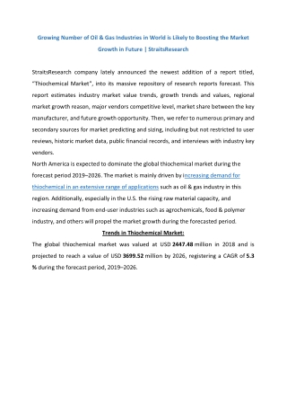 Thiochemical Market Share 2021 | Business Analysis And Regional Overview By 2021