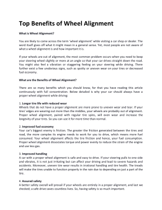 Top Benefits of Wheel Alignment