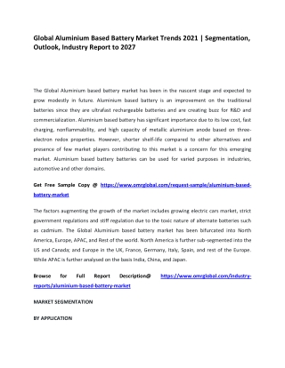 Global Aluminium Based Battery Market Trends 2021