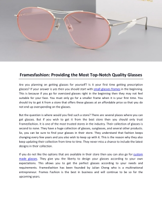 Framesfashion- Providing the Most Top-Notch Quality Glasses