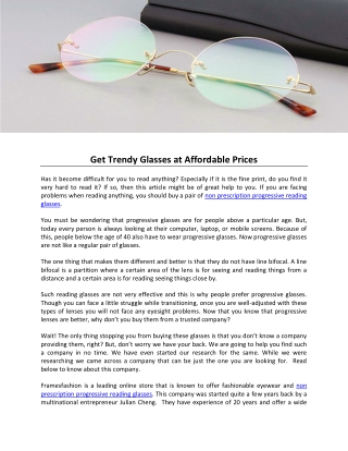 Get Trendy Glasses at Affordable Prices